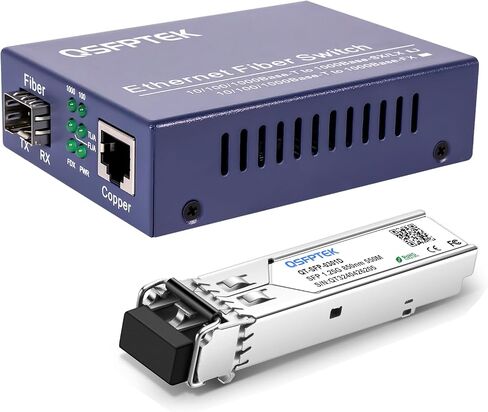 Gigabit Media Converter, QSFPTEK 1.25G Single Mode Dual LC Fiber, 1x 10/100/1000Base-T RJ45 to 1x 1000Base-LX SFP Slot to Ethernet, Versatile Compatibility, up to 20km, AC 100V~240V in Saudi Arabia