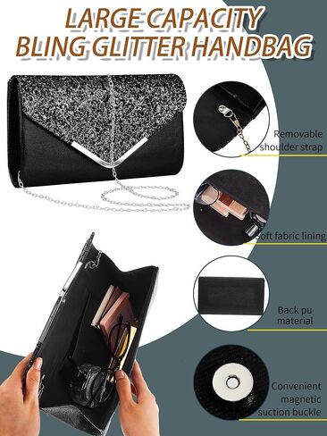 Henoyso 5 Pcs Purse Rhinestone Jewelry Set Prom Jewelry Rhinestone Clutch Purse Necklace Earrings Bracelets for Wedding Women Bride in Saudi Arabia