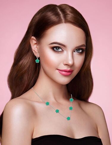 الذهب المطلي بالذهب من الفولاذ المقاوم للصدأ أربع أوراق قلادة البرسيم والأقراط مجموعة للمجوهرات للنساء in Kuwait