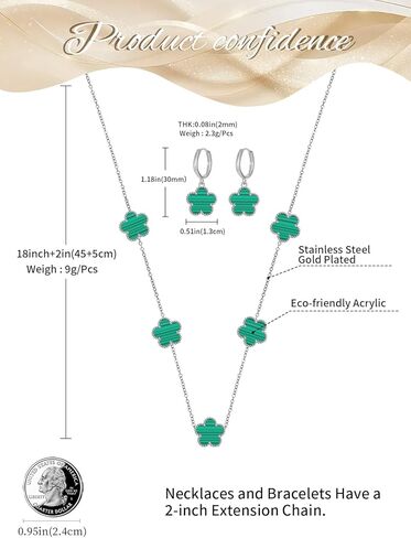 الذهب المطلي بالذهب من الفولاذ المقاوم للصدأ أربع أوراق قلادة البرسيم والأقراط مجموعة للمجوهرات للنساء in Kuwait