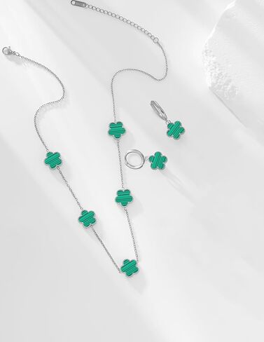 الذهب المطلي بالذهب من الفولاذ المقاوم للصدأ أربع أوراق قلادة البرسيم والأقراط مجموعة للمجوهرات للنساء in Kuwait