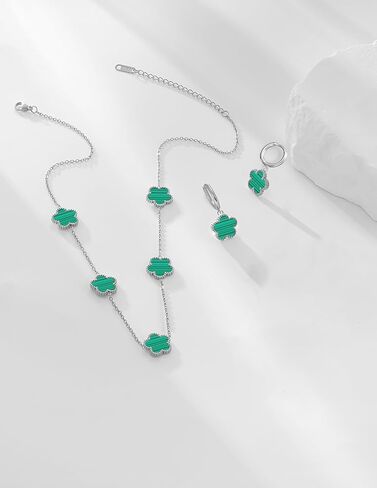 الذهب المطلي بالذهب من الفولاذ المقاوم للصدأ أربع أوراق قلادة البرسيم والأقراط مجموعة للمجوهرات للنساء in Kuwait