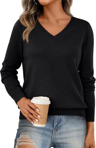LILLUSORY V Neck Lightweight Sweaters for Women 2025 Fall Outfits Long Sleeve Knit Pullover Tops Trendy Fashion in Kuwait