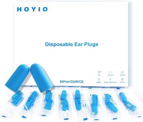 Foam Ear Plug for Sleeping, 50 Pairs 35dB Soft Earplugs for Noise Cancelling Hearing Protection Soring Blocking, Holiday Travel Cruise Flight Backpacking Work Study Essentials, Disposable, Blue in Saudi Arabia