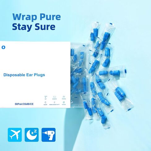 Foam Ear Plug for Sleeping, 50 Pairs 35dB Soft Earplugs for Noise Cancelling Hearing Protection Soring Blocking, Holiday Travel Cruise Flight Backpacking Work Study Essentials, Disposable, Blue in Saudi Arabia