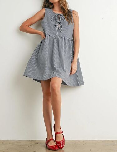 نساء ميني ريد ستريبن بوستن فستان جولة رقبة بلا أكمام in Kuwait