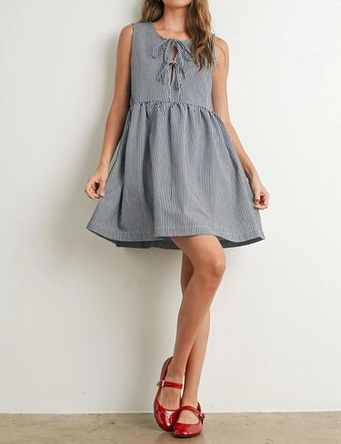 نساء ميني ريد ستريبن بوستن فستان جولة رقبة بلا أكمام in Kuwait