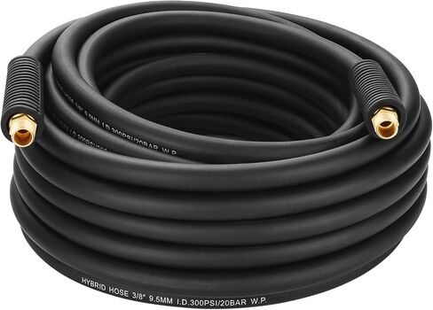 Air Hose 3/8-Inch by 50-Feet 300 PSI Heavy Duty, Lightweight, Hybrid with Brass Male Fittings, Bend Restrictors, Black in Saudi Arabia