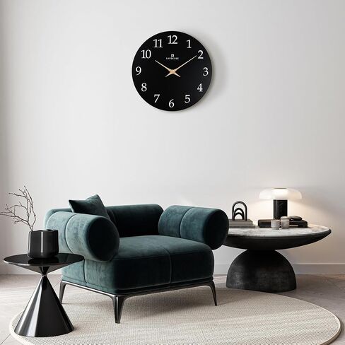 Lafocuse 12 Inch Silent Black Wall Clock Battery Operated for Living Room Decor, Simple Minimalist Wooden Wall Clock for Kitchen Bedroom Office in Saudi Arabia