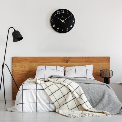 Lafocuse 12 Inch Silent Black Wall Clock Battery Operated for Living Room Decor, Simple Minimalist Wooden Wall Clock for Kitchen Bedroom Office in Saudi Arabia