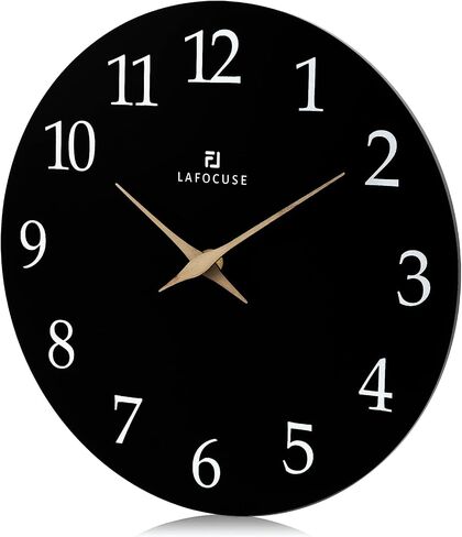 Lafocuse 12 Inch Silent Black Wall Clock Battery Operated for Living Room Decor, Simple Minimalist Wooden Wall Clock for Kitchen Bedroom Office in Saudi Arabia