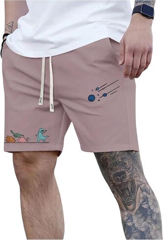 Men's Drawstring Waist Cartoon Graphic Shorts Wide Leg Casual Track Shorts with Pockets in Saudi Arabia