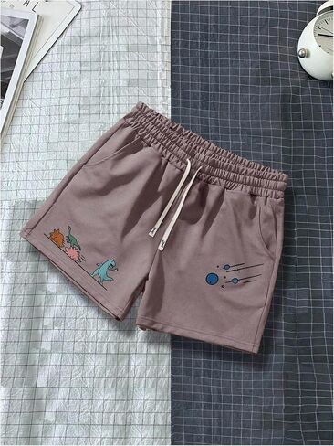 Men's Drawstring Waist Cartoon Graphic Shorts Wide Leg Casual Track Shorts with Pockets in Saudi Arabia