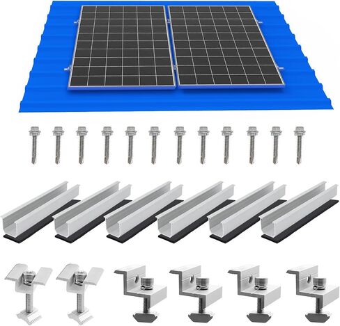 Solar Panel Mounting Brackets, Roof Mount Kit, Rails and Clamps Included for Thickness 1.18"-1.38", 4pcs in A Row Assembly on Tin, Flat and Sheet Rooftop, Aluminum Alloy in Saudi Arabia