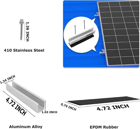 Solar Panel Mounting Brackets, Roof Mount Kit, Rails and Clamps Included for Thickness 1.18"-1.38", 4pcs in A Row Assembly on Tin, Flat and Sheet Rooftop, Aluminum Alloy in Saudi Arabia