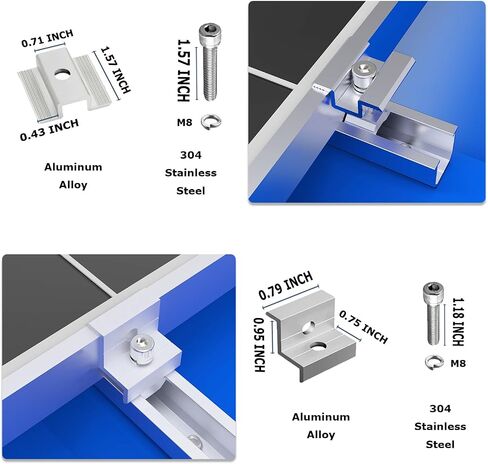 Solar Panel Mounting Brackets, Roof Mount Kit, Rails and Clamps Included for Thickness 1.18"-1.38", 4pcs in A Row Assembly on Tin, Flat and Sheet Rooftop, Aluminum Alloy in Saudi Arabia