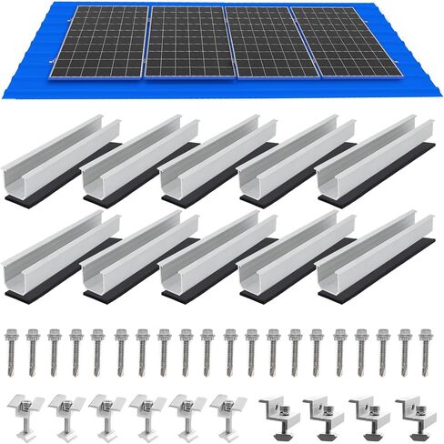 Solar Panel Mounting Brackets, Roof Mount Kit, Rails and Clamps Included for Thickness 1.18"-1.38", 4pcs in A Row Assembly on Tin, Flat and Sheet Rooftop, Aluminum Alloy in Saudi Arabia