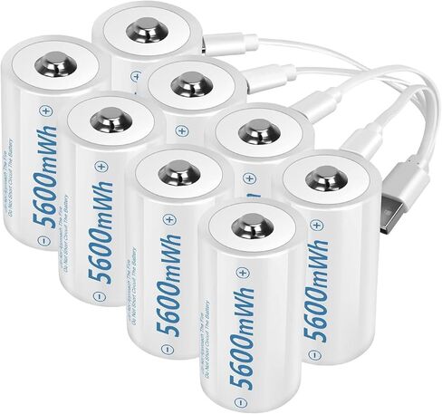 D Cell Batteries 4 Pack,Lithium D Batteries 5600mWh, Rechargeable D Batteries with USB-C 4 in 1 Charging Cable, 1.5V D Cell Battery for Flashlight Toys & floodlight in Saudi Arabia