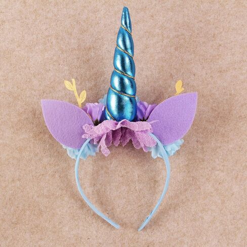 Unicorn Crown Headband Artifical Flower Glitter Horn Headbands for Birthday Cosplay Decor in Kuwait