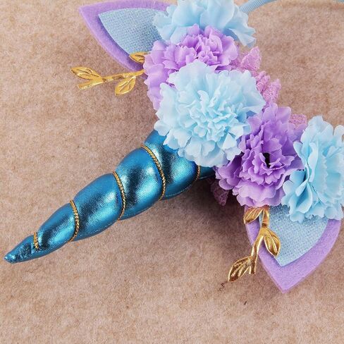 Unicorn Crown Headband Artifical Flower Glitter Horn Headbands for Birthday Cosplay Decor in Kuwait