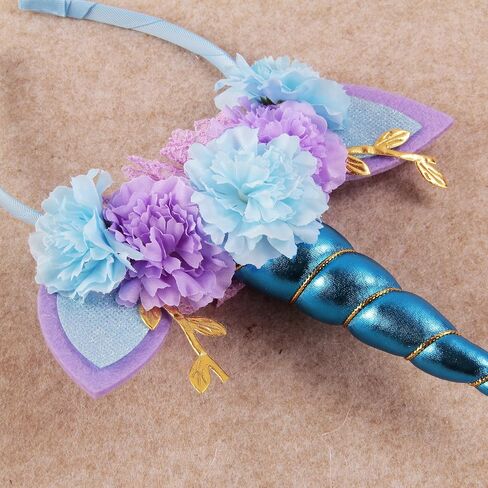 Unicorn Crown Headband Artifical Flower Glitter Horn Headbands for Birthday Cosplay Decor in Kuwait
