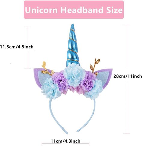 Unicorn Crown Headband Artifical Flower Glitter Horn Headbands for Birthday Cosplay Decor in Kuwait
