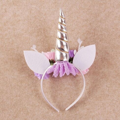 Unicorn Crown Headband Artifical Flower Glitter Horn Headbands for Birthday Cosplay Decor in Kuwait