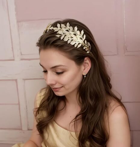 Greek Roman Goddess Headband Gold Metal Leaf Branch Crown Bridal Hair Hoops Birthday Party Wedding Headpiece Hair Accessories for Women (Silver A) in Saudi Arabia