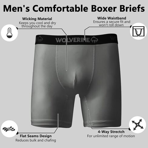 WOLVERINE Men's Boxer Briefs Soft Breathable Moisture-Wicking with Tag Free Underwear for Men 3-Pack in Kuwait