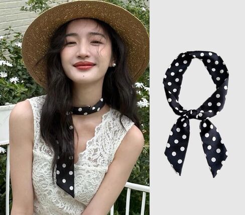 Silky Polka Dot Scarf, Long Narrow Neck Accessory, Handbag Handle Ribbon, Hair Band, Fashion Scarf in Kuwait