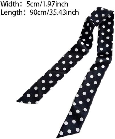 Silky Polka Dot Scarf, Long Narrow Neck Accessory, Handbag Handle Ribbon, Hair Band, Fashion Scarf in Kuwait