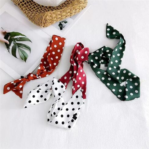 Silky Polka Dot Scarf, Long Narrow Neck Accessory, Handbag Handle Ribbon, Hair Band, Fashion Scarf in Kuwait