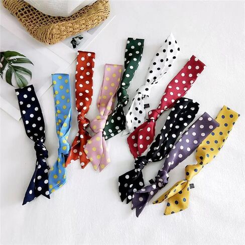 Silky Polka Dot Scarf, Long Narrow Neck Accessory, Handbag Handle Ribbon, Hair Band, Fashion Scarf in Kuwait
