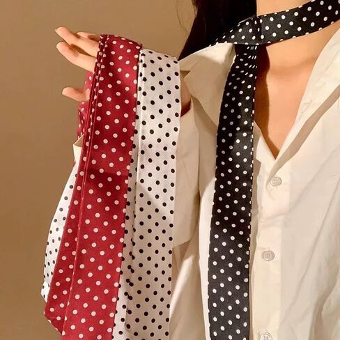 Silky Polka Dot Scarf, Long Narrow Neck Accessory, Handbag Handle Ribbon, Hair Band, Fashion Scarf in Kuwait