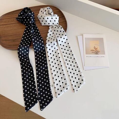 Silky Polka Dot Scarf, Long Narrow Neck Accessory, Handbag Handle Ribbon, Hair Band, Fashion Scarf in Kuwait