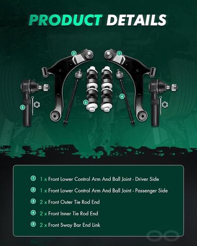 SCITOO 8pcs Suspension Kit Front Lower Control Arm w/Ball Joint Inner Outer Tie Rod End Sway Bar Link Fit 2001-2005 For Dodge Neon 2001-2010 For Chrysler PT Cruiser in Saudi Arabia