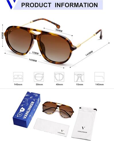 VANLINKER Trendy Polarized Aviator Sunglasses for Women Men Retro 70s Metal Frame Aviators VL9824 in Saudi Arabia
