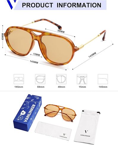 VANLINKER Trendy Polarized Aviator Sunglasses for Women Men Retro 70s Metal Frame Aviators VL9824 in Saudi Arabia