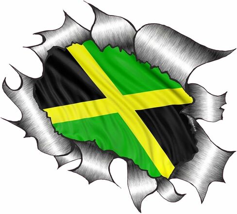 Ripped Torn Metal Jamaica Jamaican Flag Vinyl | Sticker | 4" x 4" in Saudi Arabia