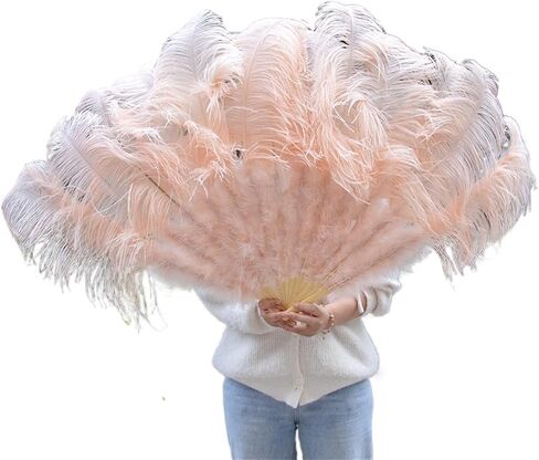 Feather Fan 90CM Ostrich Feathers Fan 13Bone Stage Show Performance Dance Props Plumages Fans Foldable with Crafts Fan Feather(Red,A Pair(2PCS)) in Saudi Arabia
