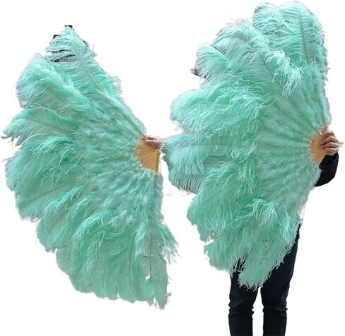 Feather Fan 90CM Ostrich Feathers Fan 13Bone Stage Show Performance Dance Props Plumages Fans Foldable with Crafts Fan Feather(Red,A Pair(2PCS)) in Saudi Arabia