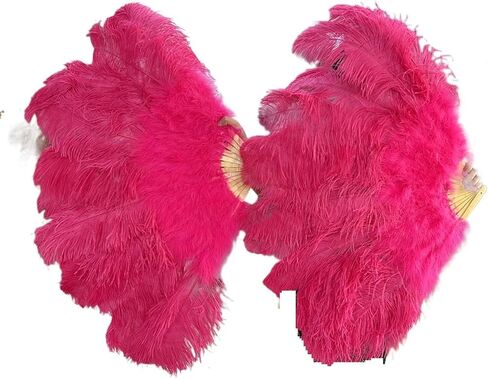 Feather Fan 90CM Ostrich Feathers Fan 13Bone Stage Show Performance Dance Props Plumages Fans Foldable with Crafts Fan Feather(Red,A Pair(2PCS)) in Saudi Arabia