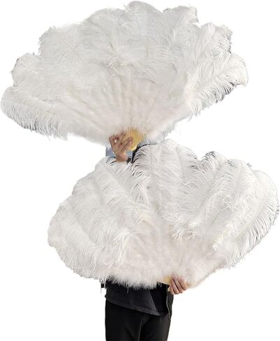 Feather Fan 90CM Ostrich Feathers Fan 13Bone Stage Show Performance Dance Props Plumages Fans Foldable with Crafts Fan Feather(Red,A Pair(2PCS)) in Saudi Arabia