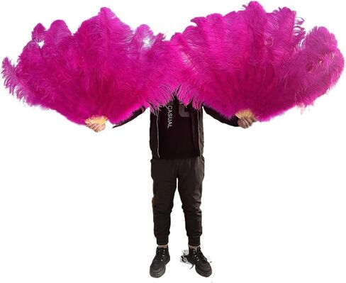Feather Fan 90CM Ostrich Feathers Fan 13Bone Stage Show Performance Dance Props Plumages Fans Foldable with Crafts Fan Feather(Red,A Pair(2PCS)) in Saudi Arabia