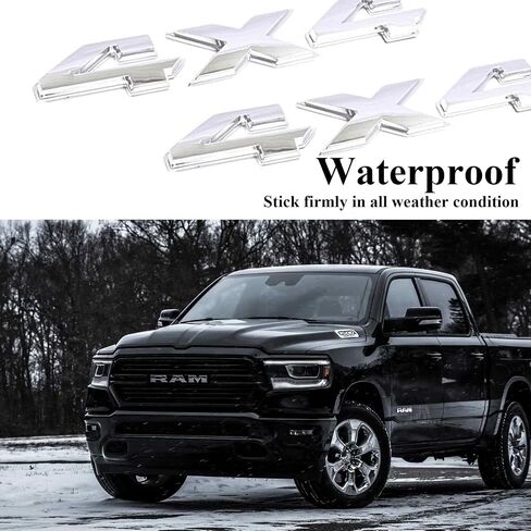 4x4 Emblem Sticker, 8.8 Inch Matt Black Badge Chrome Decal Sticker Replacement, Truck Decals Auto Accessories Compatible with Dodge Ram 1500 2500 3500, Jeep Grand Cherokee Compass Wrangler, Black in Kuwait