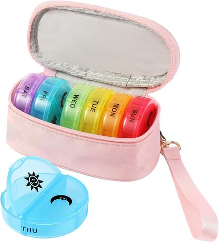 منظم حبوب منع الحمل الأسبوعي 3x في اليوم ، صندوق حبوب منع الحمل 7 أيام للمحفظة ، منظم حبوب منع الحمل اليومي ، منظم طب موزع الحبوب للفيتامينات ، زيوت السمك ، الأدوية ، المكملات الغذائية (أسود ، متوسطة) in Kuwait