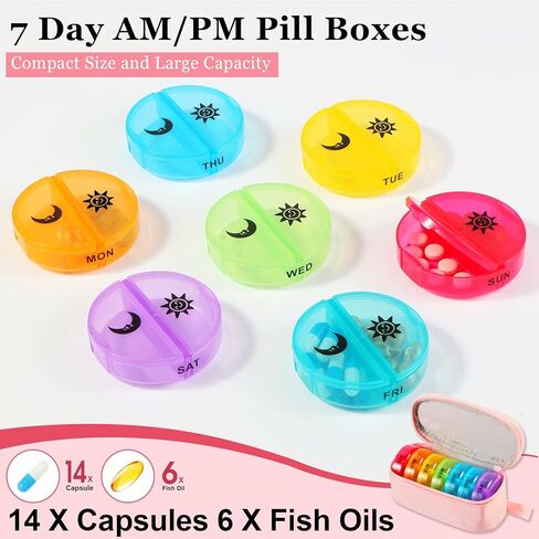 منظم حبوب منع الحمل الأسبوعي 3x في اليوم ، صندوق حبوب منع الحمل 7 أيام للمحفظة ، منظم حبوب منع الحمل اليومي ، منظم طب موزع الحبوب للفيتامينات ، زيوت السمك ، الأدوية ، المكملات الغذائية (أسود ، متوسطة) in Kuwait