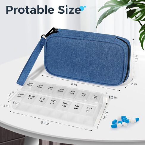 Weekly Pill Organizer 3X a Day, Travel Pill Box 7 Day for Purse, Daily Pill Organizer, Pill Dispenser Medicine Organizer for Vitamins, Fish Oils, Medications, Supplements(Black, Medium) in Kuwait