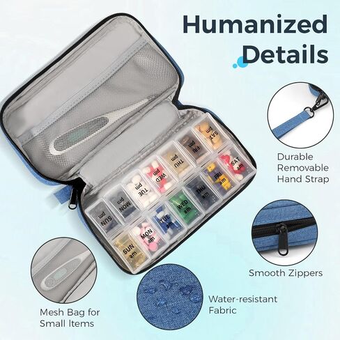 Weekly Pill Organizer 3X a Day, Travel Pill Box 7 Day for Purse, Daily Pill Organizer, Pill Dispenser Medicine Organizer for Vitamins, Fish Oils, Medications, Supplements(Black, Medium) in Kuwait