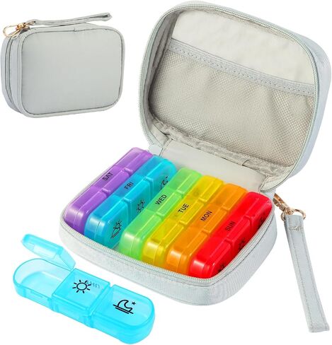 Weekly Pill Organizer 3X a Day, Travel Pill Box 7 Day for Purse, Daily Pill Organizer, Pill Dispenser Medicine Organizer for Vitamins, Fish Oils, Medications, Supplements(Black, Medium) in Kuwait